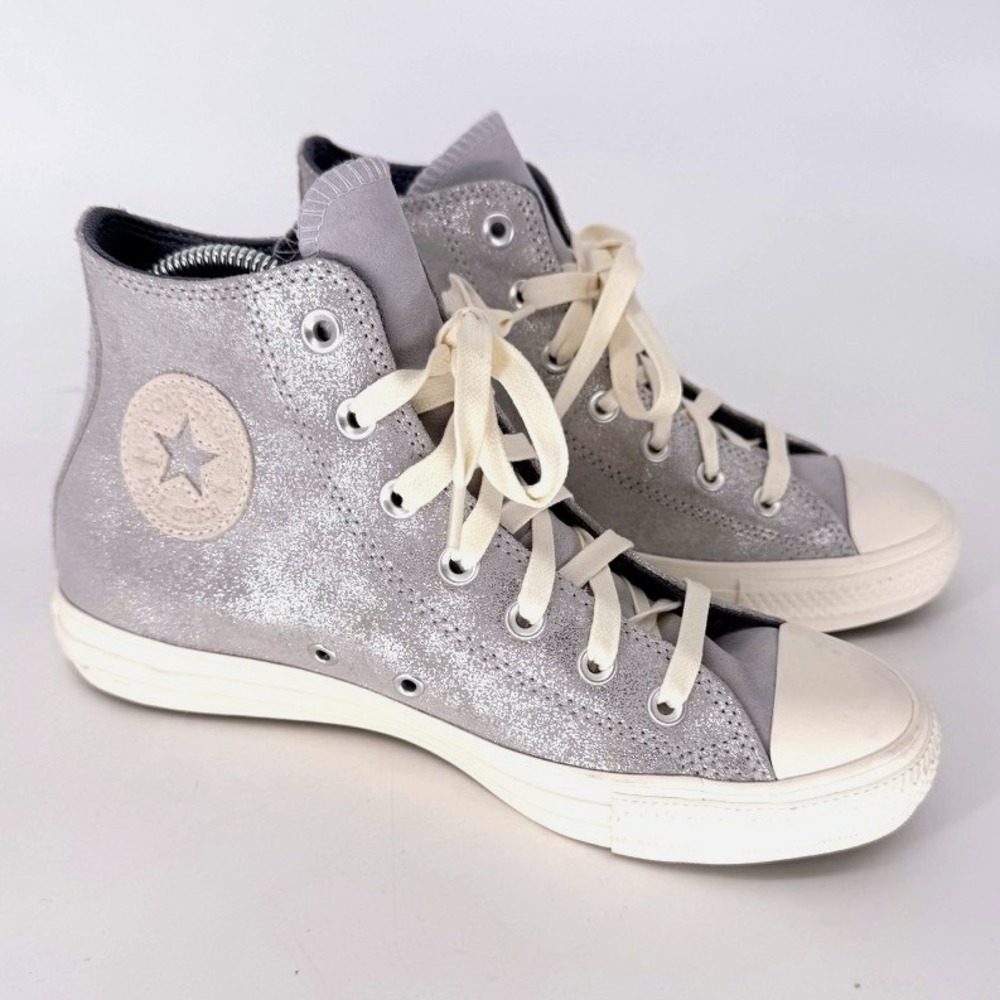 Converse All Star Hi Silver Lavender Metallic Leather Sneaker A12505C W 8 NEW